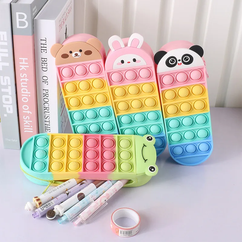 Cartoon Rabbit Silicone Creative Storage Stationery Box Pop Pencil Case For Kids Animal Shape Silicone Pencil Case