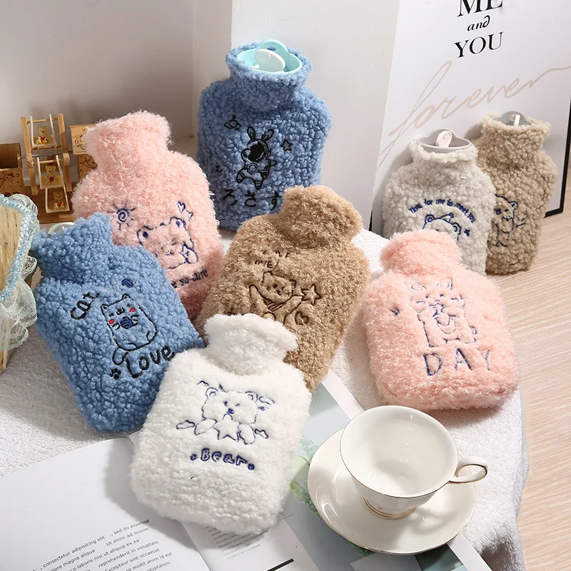 Cute Pvc Water-filling Hot-water Bag with Knitted Soft Cozy Cover Pain Relief Therapy Bags Washable Reusable Hot Water Bottle