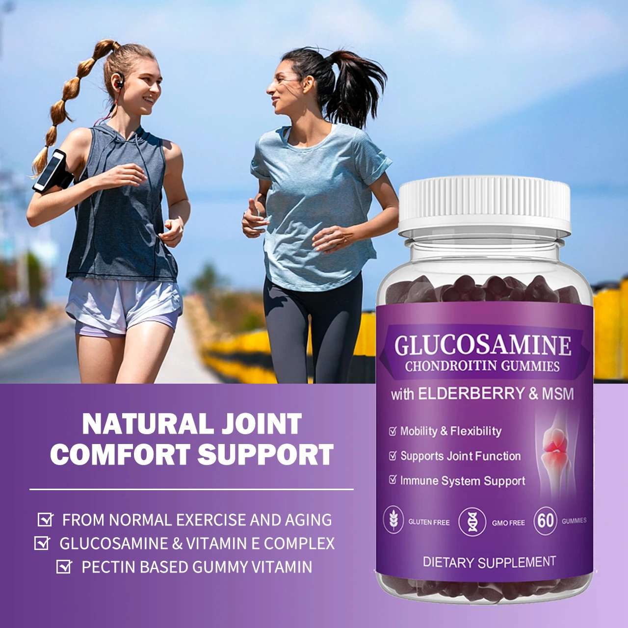 Private Label Natural Glucosamine Chondroitin MSM Gummies Extra Strength Joint Support Gummies with MSM Elderberry