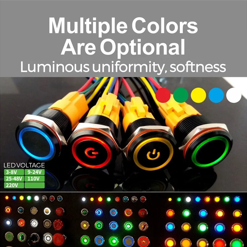 LANBOO 19mm 3A 3v 5v 12v Metal Alumina Black Self Locking or Momentary 1NO1NC IP67 Waterproof Push Button Switch