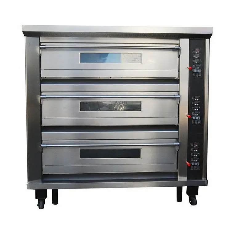 Best Selling Authentic Brick Lava product Stone High Capacity Gas Fired 3 Burner Rotate Oven For baking