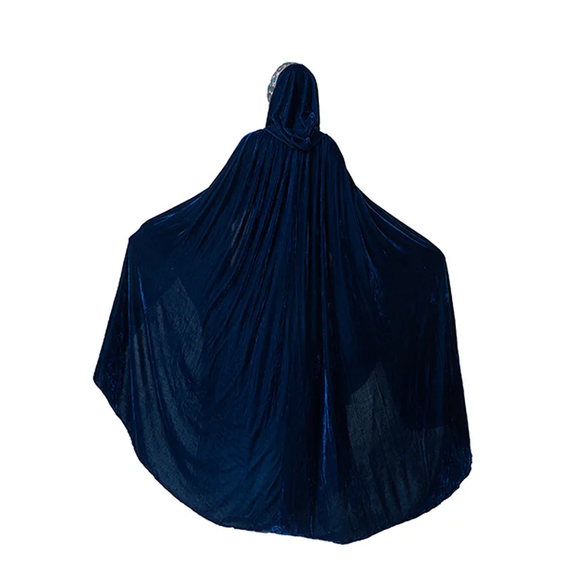 Medieval Cape Costume Renaissance Dark Blue Dress Victorian Cosplay Retro Gown with Hoodie Cloak