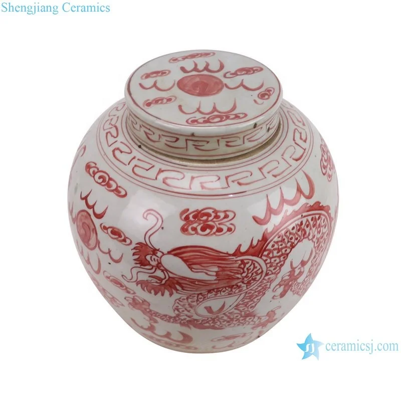 RYKB176-GREEN-RED-E-S Jingdezhen high quality antique porcelain dragon pattern storage decorative ceramic pot