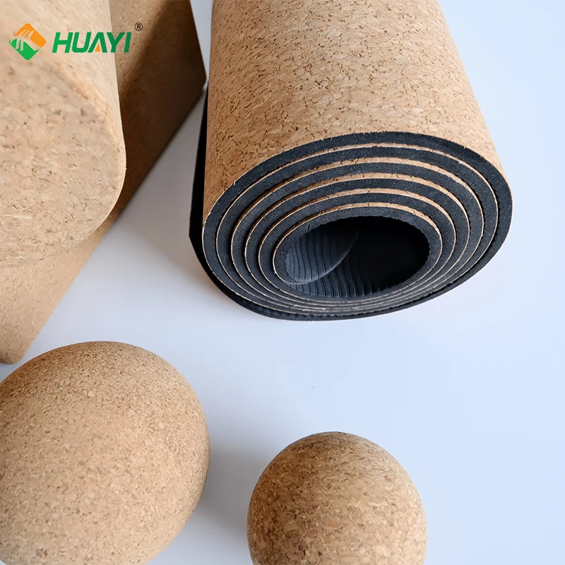 HUAYI Eco-friendly  non-slip custom logo natural printed 4mm 5mm 6mm cork yoga mat