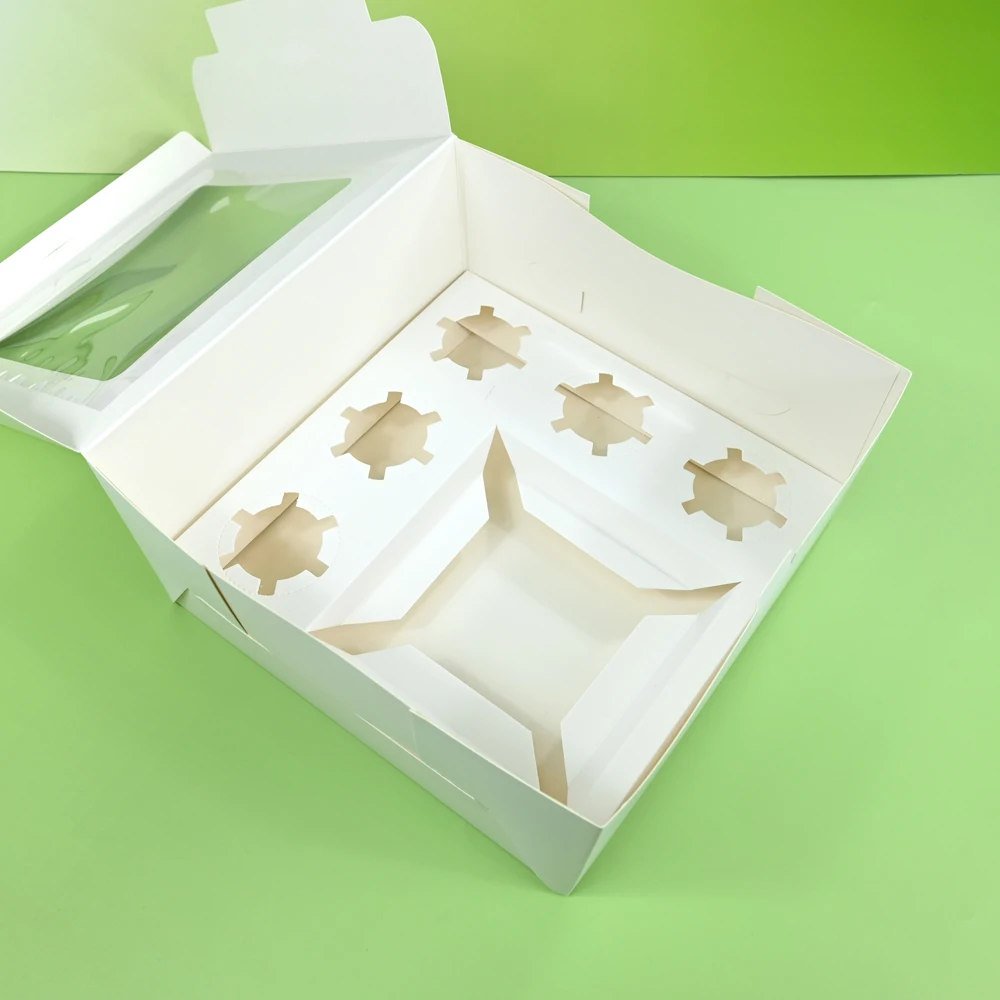 XJH Clear Bento Cake Lunch Box Clear Bento Cake Box with 5 Cupcake Insert Bento Plus 5 Cupcake Box
