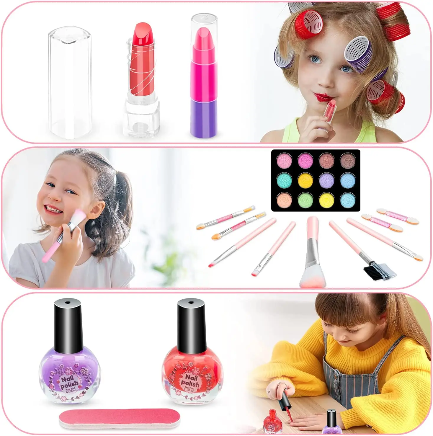 41 Pcs Kids Makeup Toy Kit for Girls, Washable Makeup Set Toy with Real Cosmetic Case for Little Girl, Pretend Play Makeup