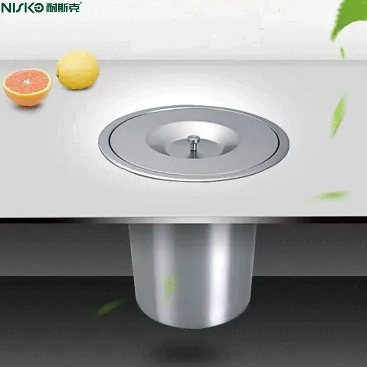 Built-In Single Waste Bin for Counter Top - 12 Quarts Kitchen Bar Built-in Trash Can Cover Flush Recessed Dustbin Trash Bin Lid
