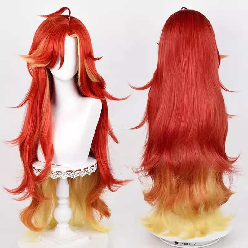 Wholesale Genshin Impact Cosplay 100cm Long Curly Red Blonde Mixed Pyro Archon Mavuika Wig Synthetic Anime Cosplay Wig