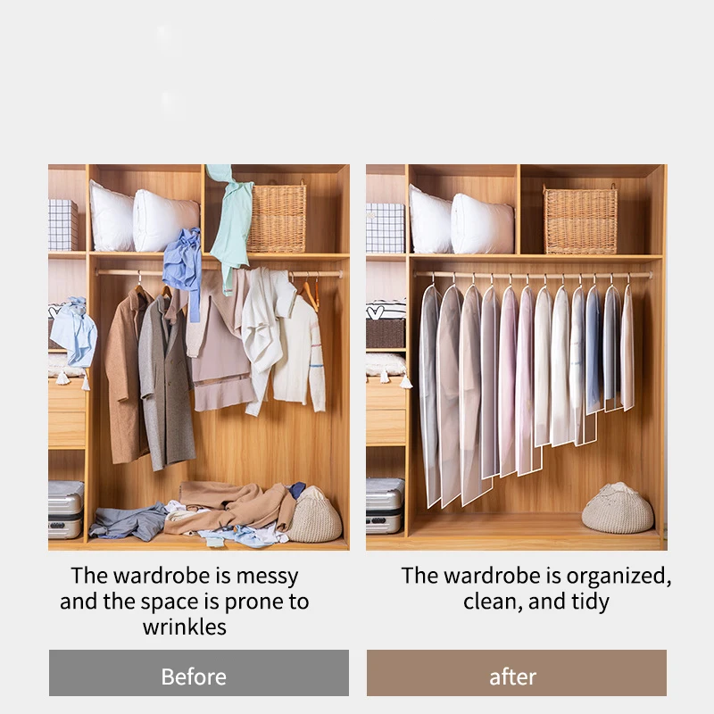 PEVA clothing dust cover batch transparent wardrobe hanging suit cover clothing dust cover hanging pockets