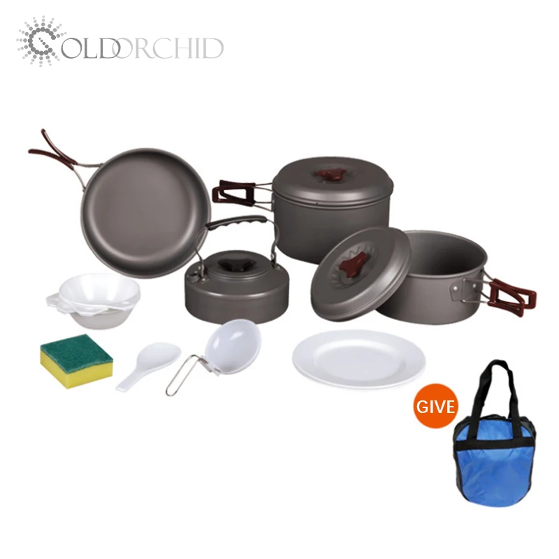 Outdoor camping portable advanced hard alumina 4-person cookware set