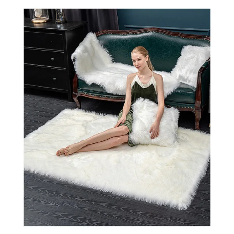 Home decoration faux sheepskin area rugs silky long wool hs code fur center rug