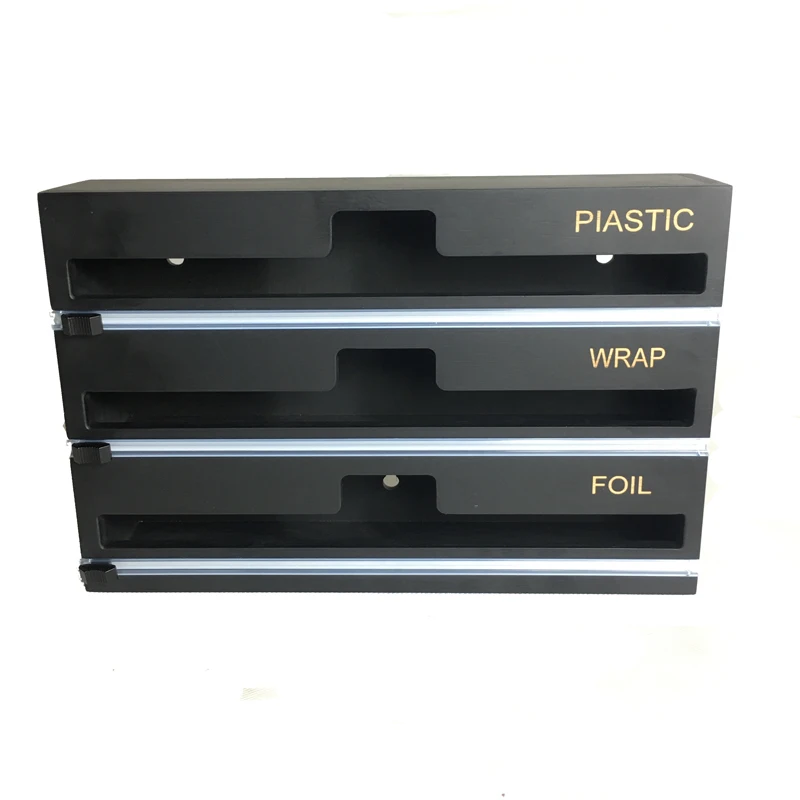 Factory Direct Bamboo 3 in 1 plastic Wrap dispenser with 3 cutters