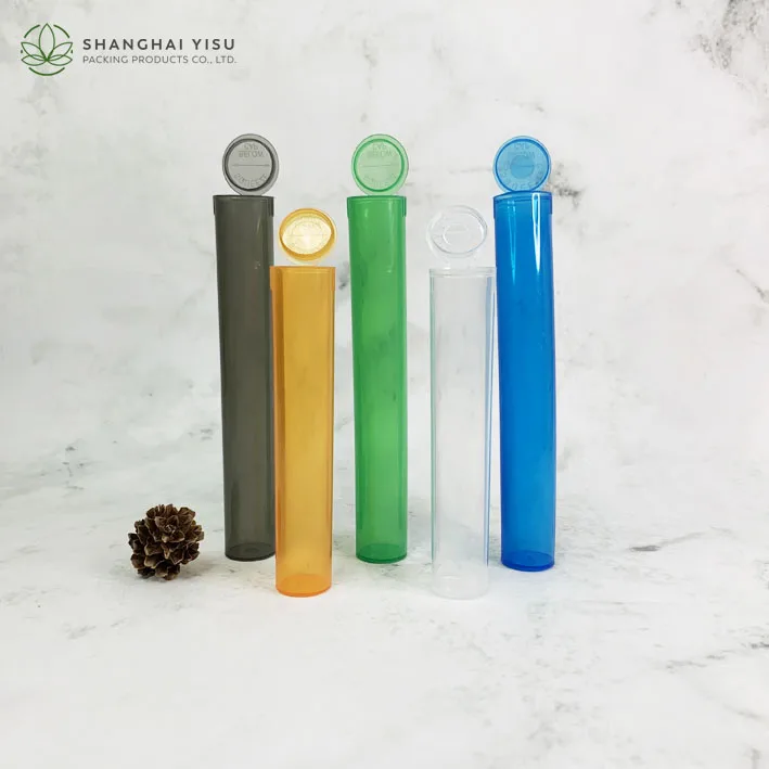 Custom 115mm 120mm Color Plastic Air-tight Tube Smell Proof Transparent Storage Pop Top Container Conical Roll Tubes With Lid