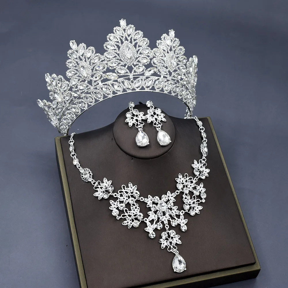 Высокого качества с украшением в виде кристаллов алмаза корона ожерелье серьги украшения для волос с бриллиантами для свадебной невесты дизайн со стразами и жемчугом корона ювелирные изделия