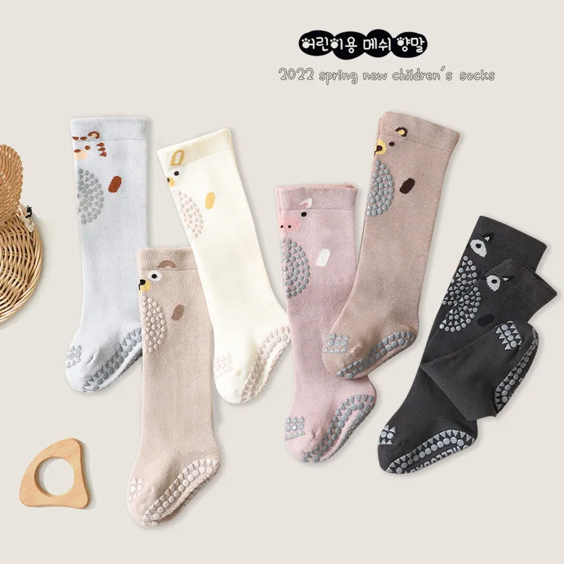 Long Baby Socks Anti Slip Silicone Dots Winter Baby Knee High Socks with Knee Brace Pad Crawling Cotton Leg Warmers