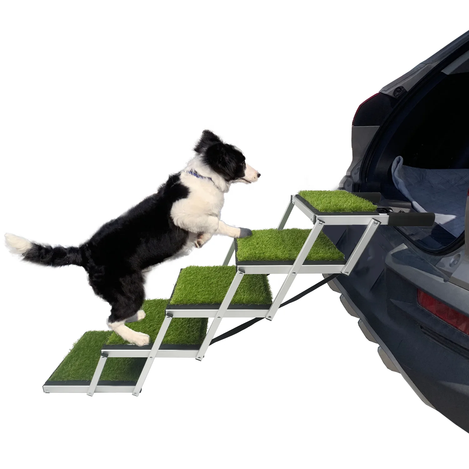 CANBO NEW dog car stairs with artificial turf foldable dog ramp portable pet camping stairs