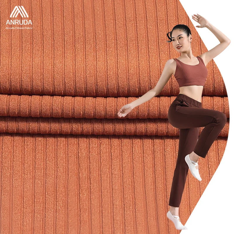 Wholesale activewear swimwear breathable 4way stretch ribbed strip spandex nylon fabric for yoga