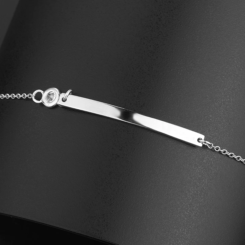 High quality jewellery 925 sterling silver custom name bracelet 18k gold plated women jewelry men silver bar chain bracelet 925