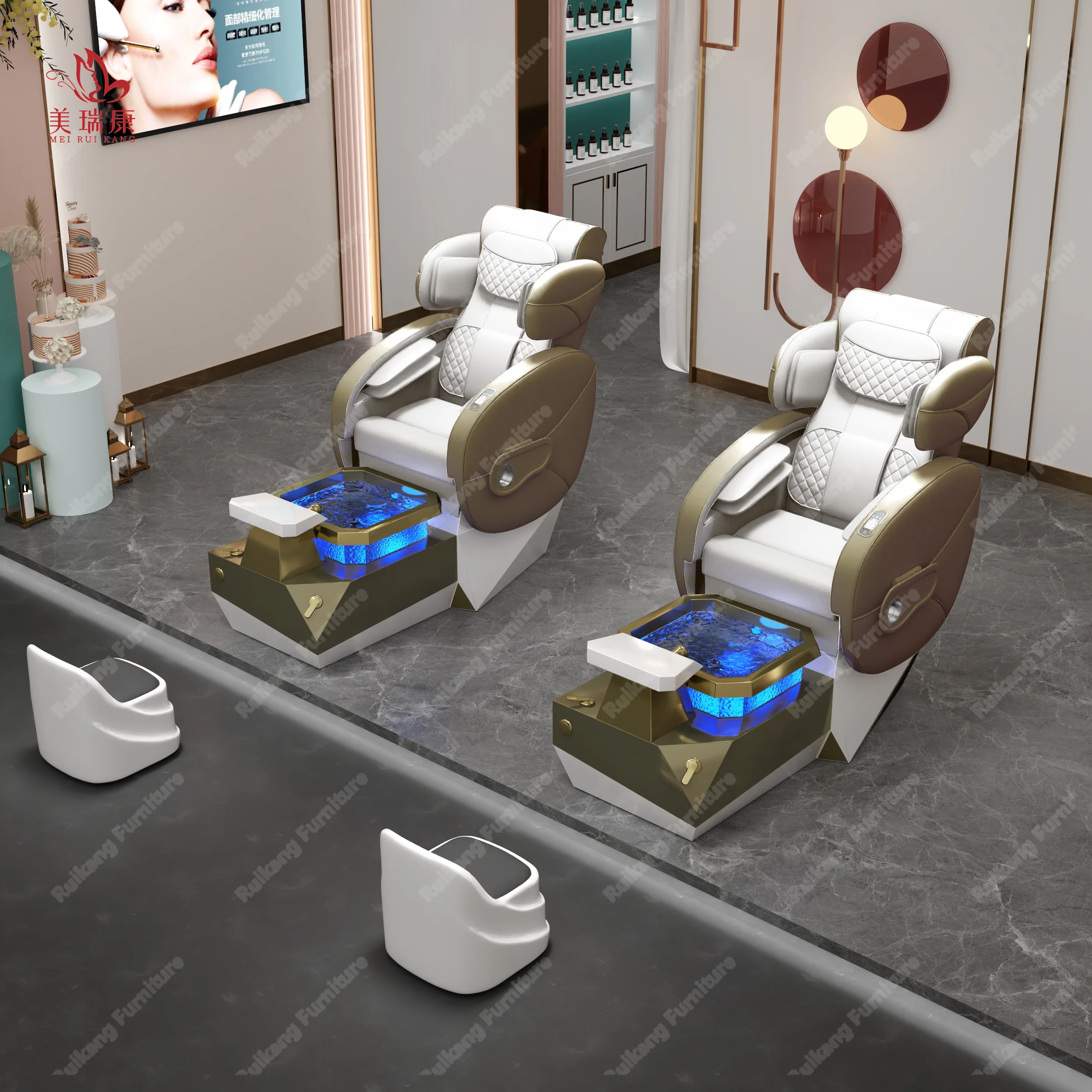 Modern Luxury Beauty Salon Furniture Pipeless Whirlpool Discharge Pump Foot Spa Massage Manicure Pedicure Chair For Nail Salon