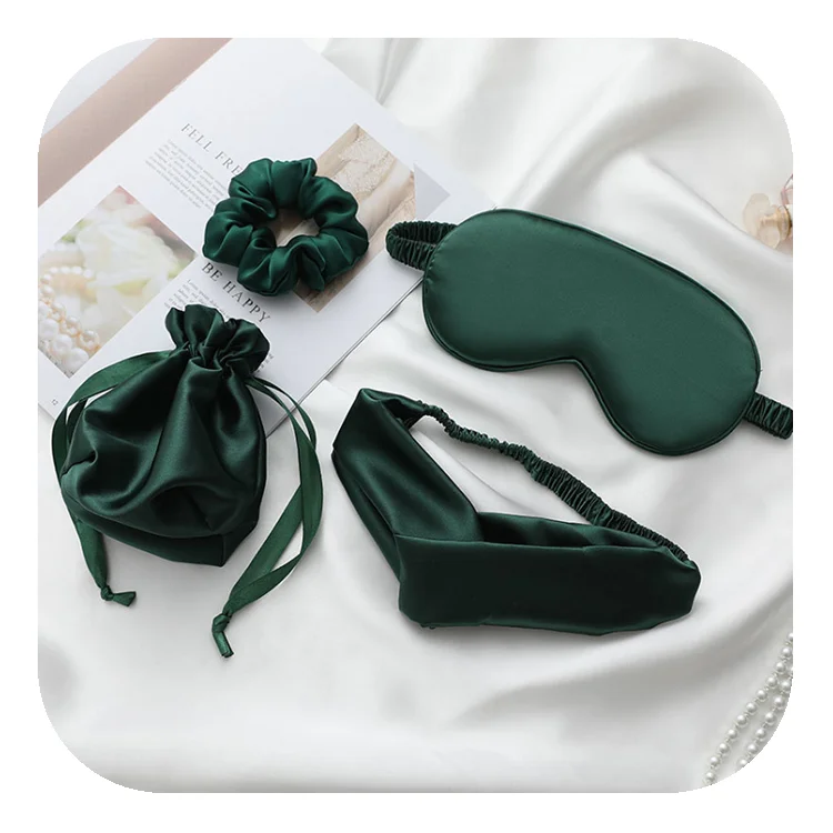 4 Pcs Sleep Travel Set, Includes Headbands,  Scrunchies, Sleeping Eye Mask and Luxury Drawstring Pouch
