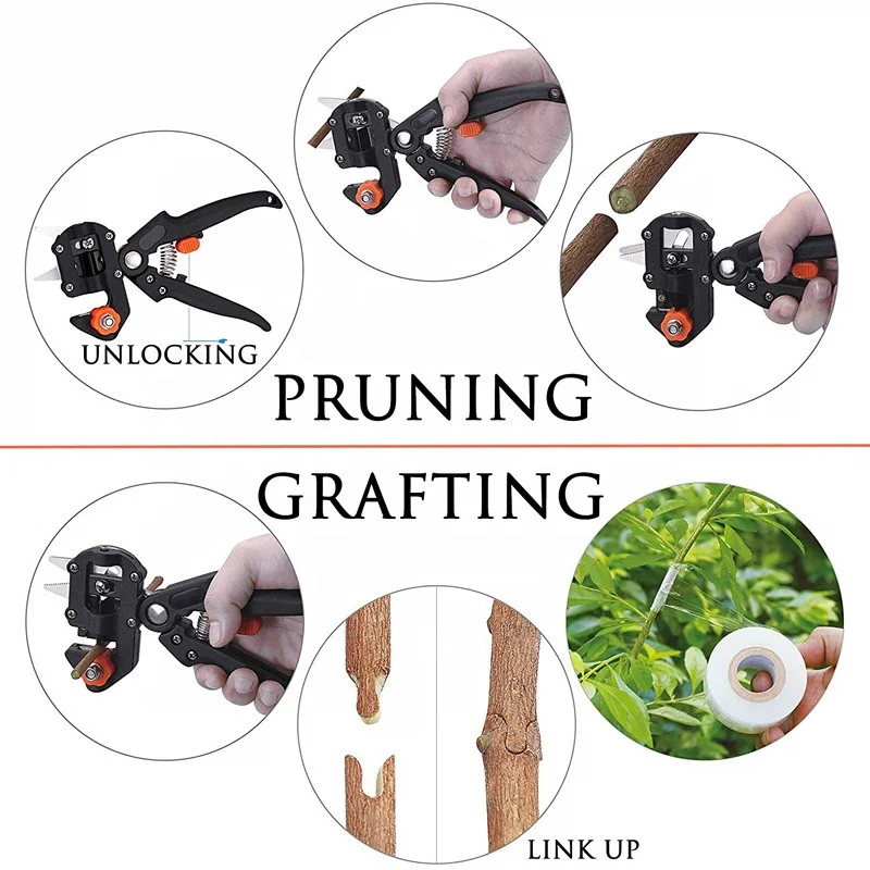 2 in 1 Garden Grafting Tools Pruner Kit with V-Graft/U-Graft Plant Branch Vine Fruit Tree Cutting Tool Kits Scissors