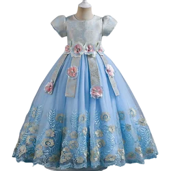 High quality girls short sleeve party ball princess dresses embroidered flower long dress