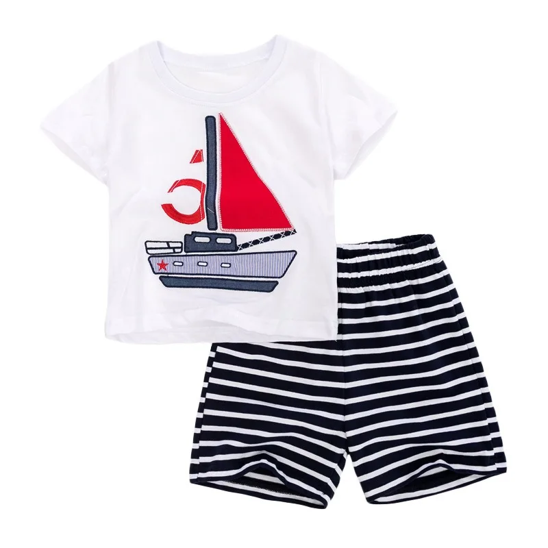 Summer new boys short-sleeved T-shirt striped shorts 2 piece sets cotton fabric knitted baby clothing manufacturers