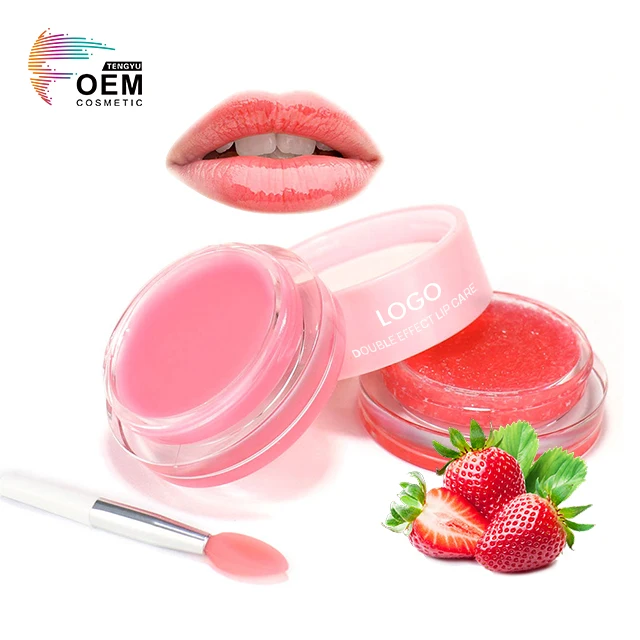Wholesale Oem Pink Strawberry Natural Moisturizing Private Label Exfoliating lip scrub and balm set With Applicator