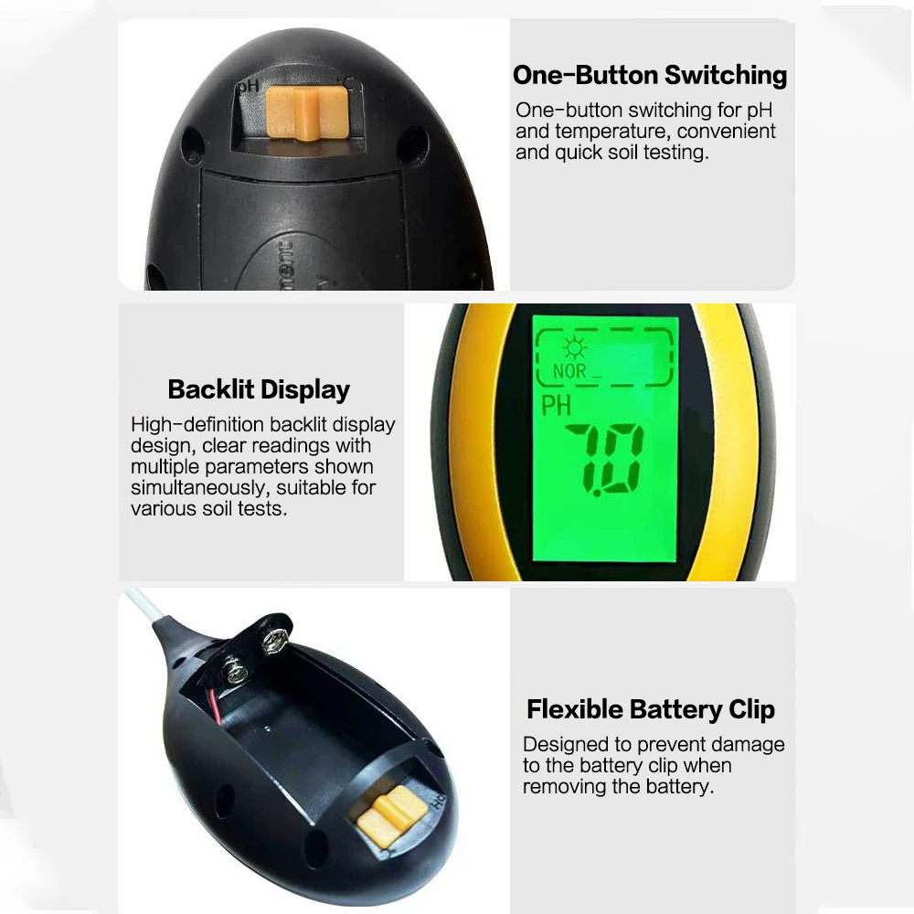 4-in-1 soil moisture meter digital plant temperature/moisture/ph/sunlight intensity backlight lcd display soil test meter