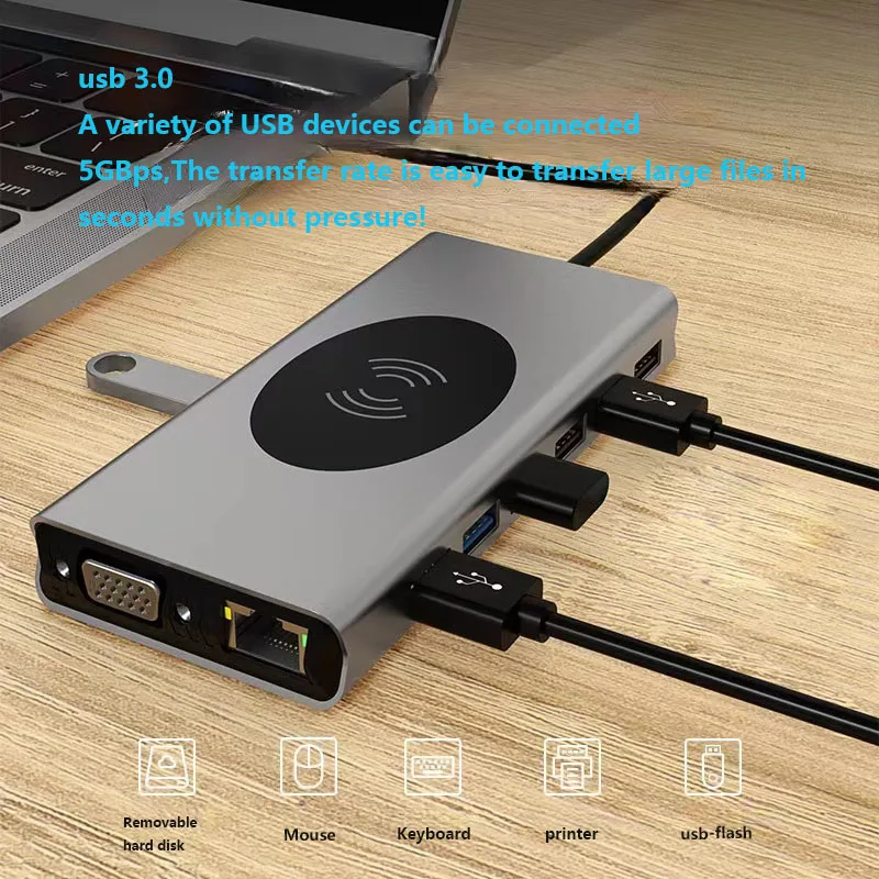 USB C Laptop Docking Station Dual Monitor, 14 in 1 USB C Hub Multiport Adapter Dongle with 2 HDMI, DisplayPort, RJ45, SD/TF