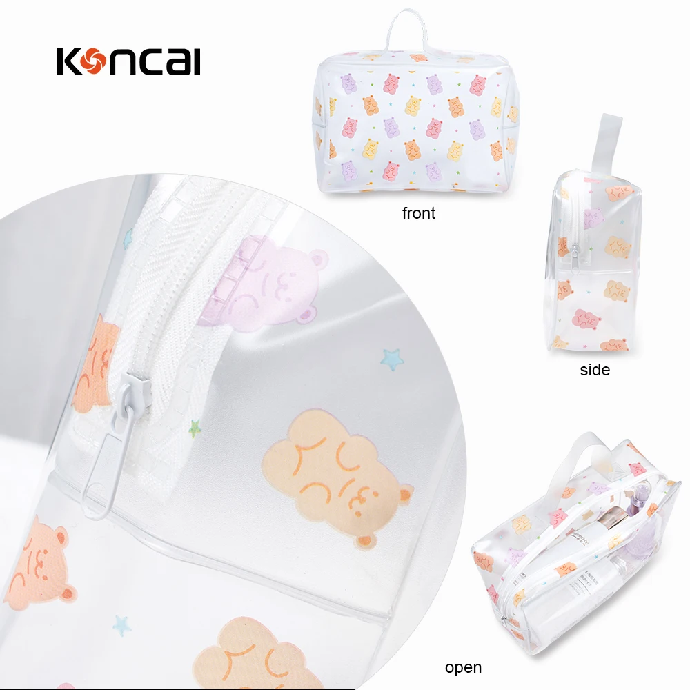 KONCAI Travel make up accessories terry cloth clear zipper pouch beauty vanity organizers cosmetic bags and cases for makeup
