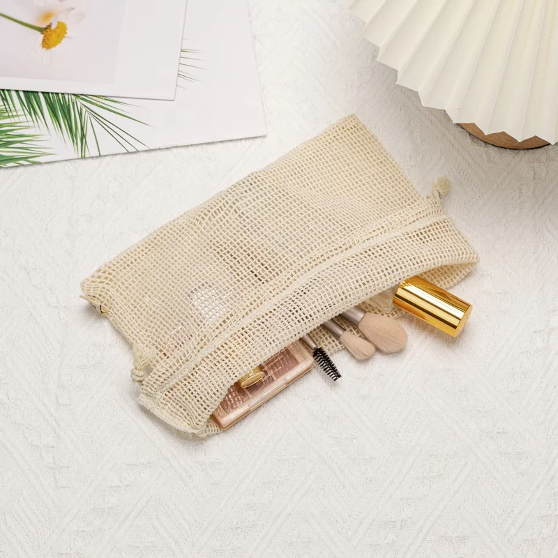 Eco-Friendly 100% Cotton Mesh Fabric For Fruits Packaging Pouch Drawstring For Loose Powder Storage Pouch For Facial Cleanser