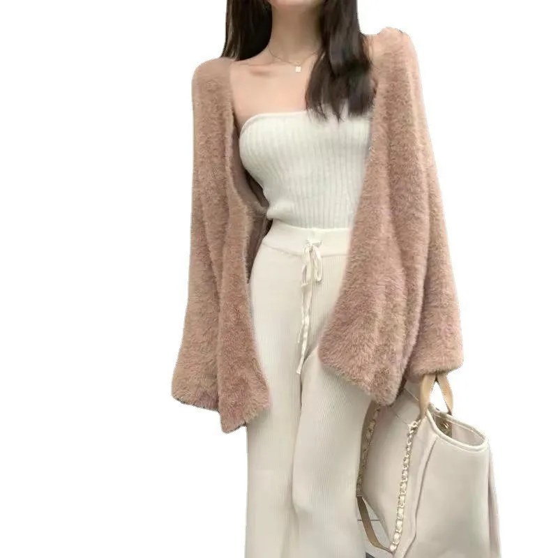 High Quality Korean Fashion Women Plain Sweaters Autumn Winter Long Sleeve Slim Knitted Open Front Cardigan Ladies Knit Coats