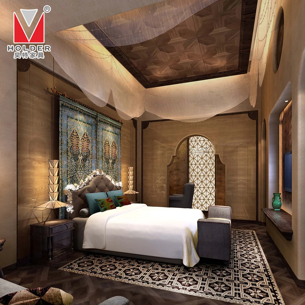 Modern European Design Hotel Apartment Room Furniture Sets Solid Wood Modern Plywood Bed Suites Hotel Bedroom