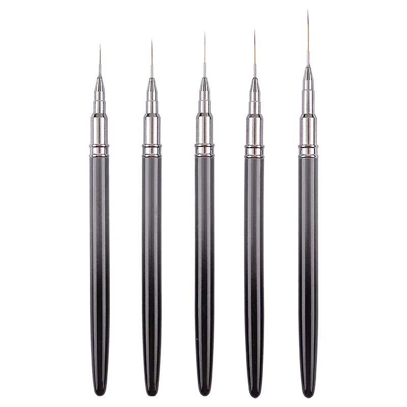 Newest 5Pcs Black Gradient Metal Stripper Liner Brush Gel Liner Nail Art Brush