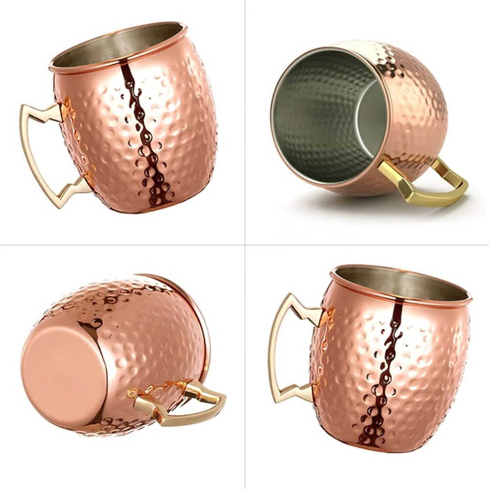 
KLP amazon hot selling copper plated stainless steel mug hammered rose gold moscow mug set 