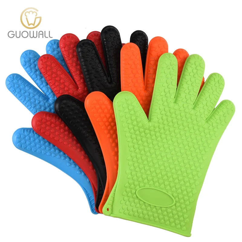 Stock colorful thickened heat resistant kitchen oven silicone gloves grilling gloves
