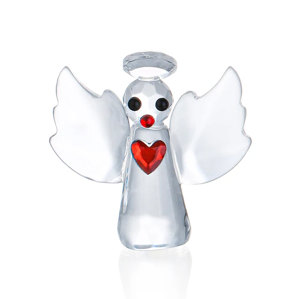 Guangzhou factory cheap lively crystal angel unique design glass angle figurines Christmas gift items with small red heart