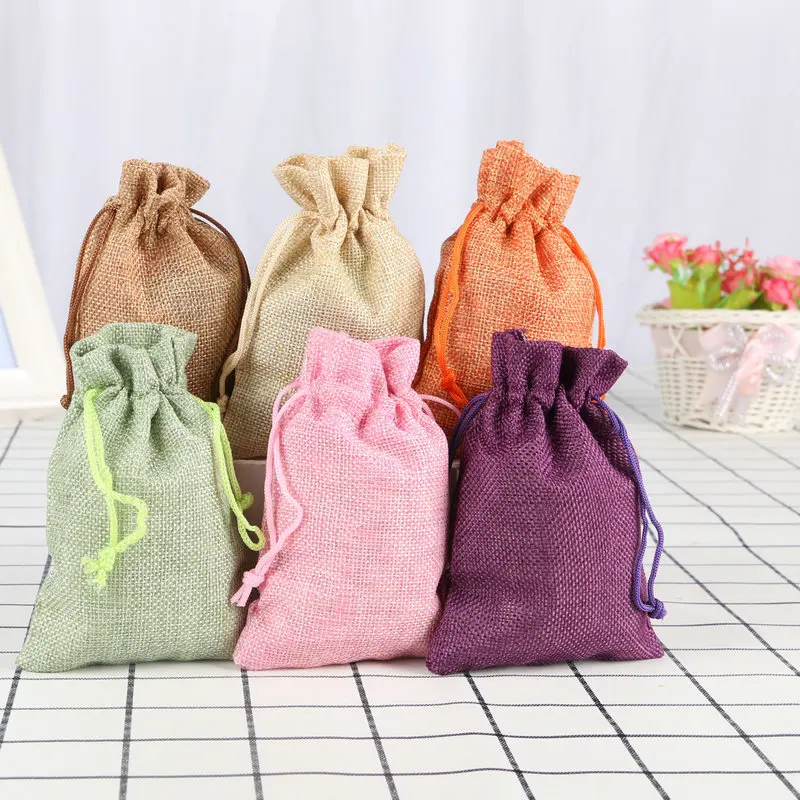 cheap jute bag burlap shopping bags with drawstring new style small colorful gift bags drawstring