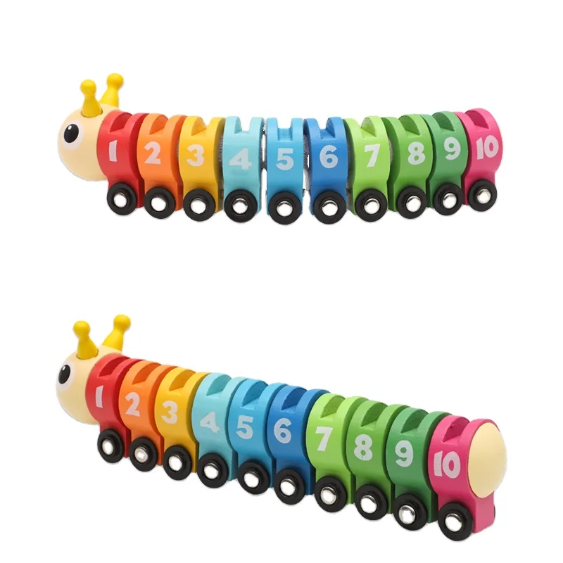 Wooden educational toys for kids wooden Colors numbers traffic signs Splice caterpillar toys train set