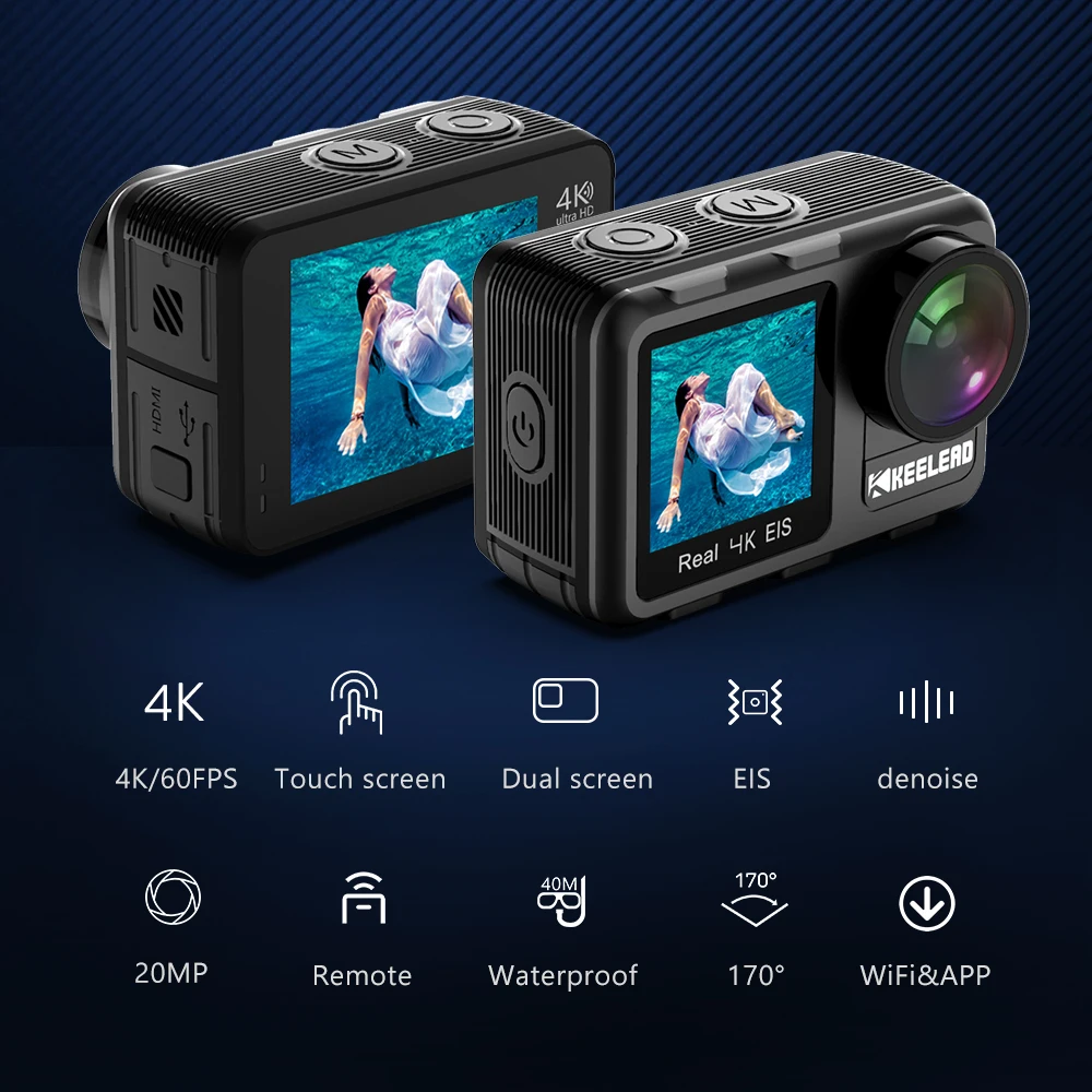  Keelead K80 4K 60FPS 20MP 2 0 Touch LCD EIS двойной экран Wi-Fi Веб-камера Водонепроницаемая видеокамера на шлем экшн-и Спортивная