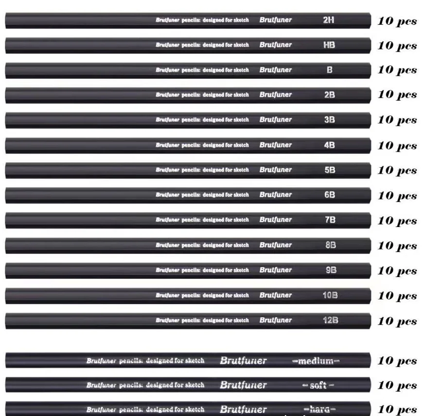 160 pcs Professional Sketch Pencil 2H HB B 2B 3B 4B 5B 6B 7B 8B 9B 10B 12B Charcoal Soft Medium Hard Brutfuner Pencils Set