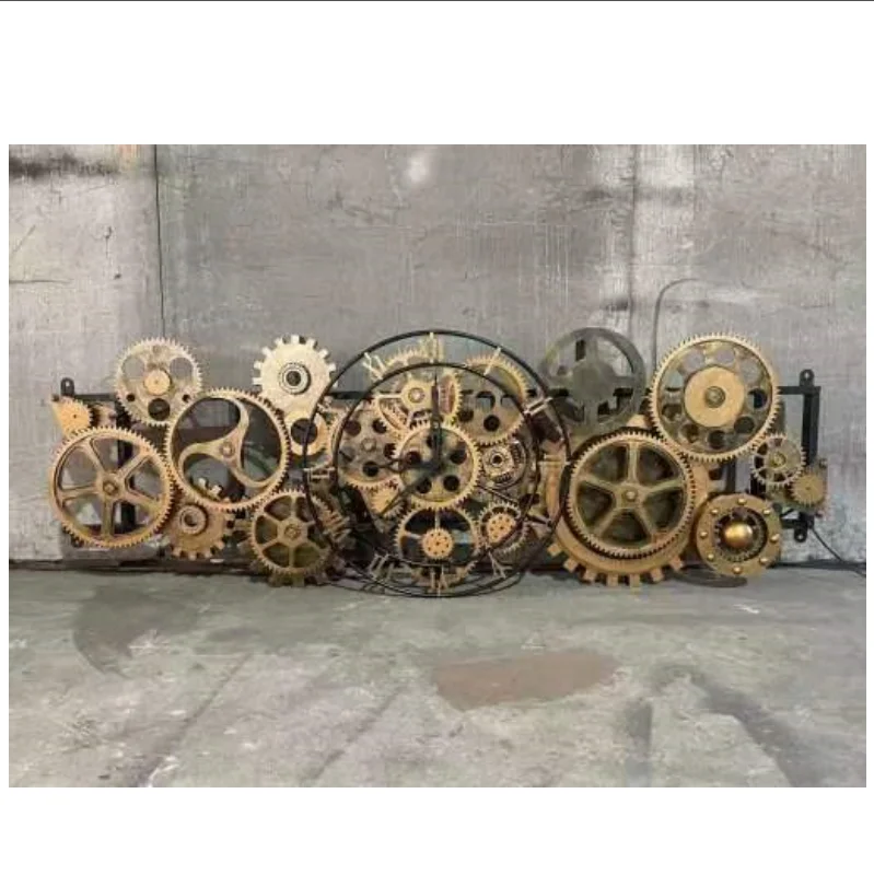 2023 Punk industrial style bar industry Gear Industrial Style Wall Vintage Iron Wall Hanging clock Hanging Gear Decorations