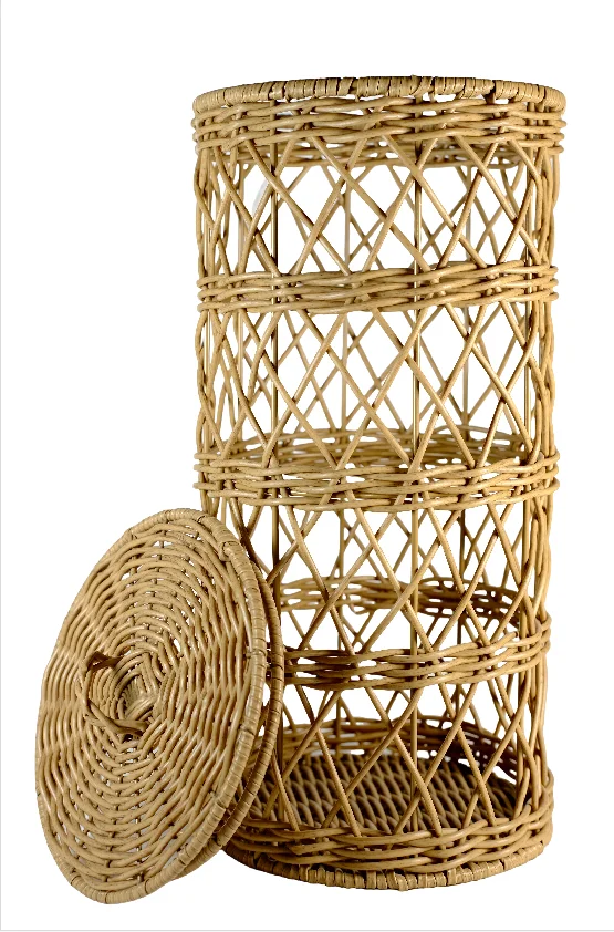 Hand-Woven Eco-Friendly Plastic Rattan Basket Metal Wheelie Wicker Storage Basket for Sundries
