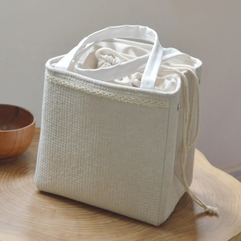 High-quality School Cotton Drawstring Closure Thermal Tote Food Delivery Leakproof Children Insulated Jute Lunch Cooler Bag