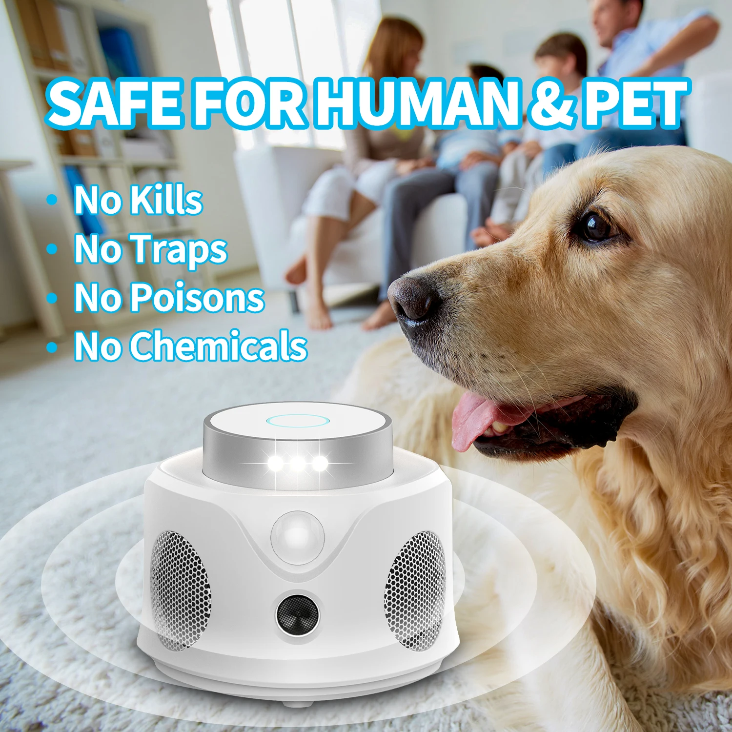 X-PEST UR02S EU USA STOCK 360 Degree Indoor Ultrasonic Insect Repeller with 4-Function Switch Mouse Repeller for Garden Yard