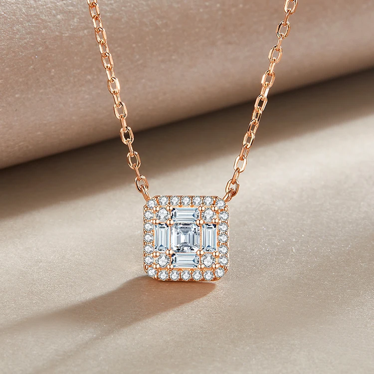 Квадратная огранка позолоченное ожерелье 925 Серебряный кубический цирконий кулон ожерелье для женщин