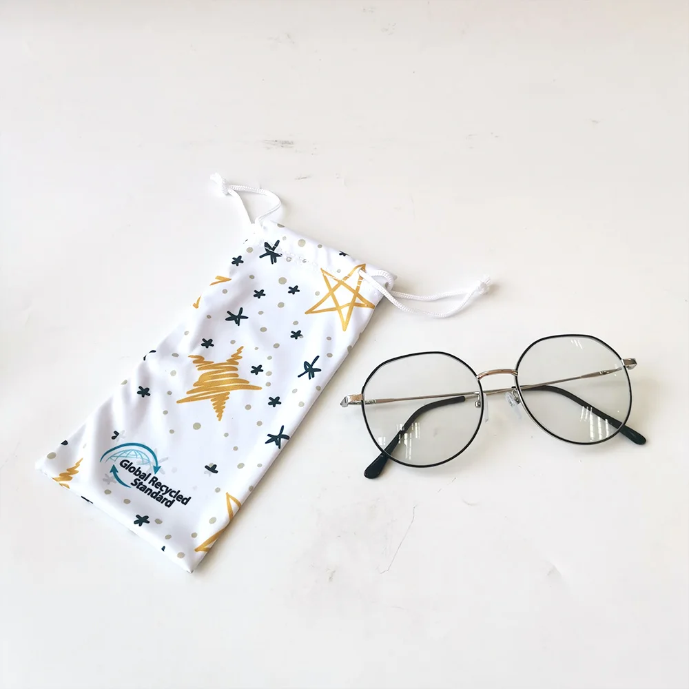 Custom Printed Soft Glasses 9*18cm Microfiber Pouch Fabric Drawstring Sunglasses Bag with Logo more colors