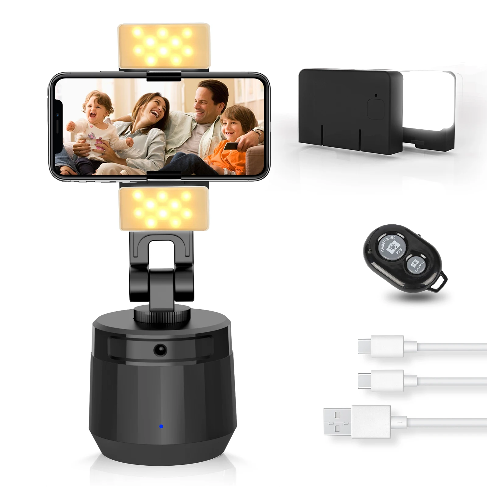 Auto Tracking 360 Degree Face Recognition Rotating Phone Holder Selfie Stick Stabilizer shooting Stretch stand Black