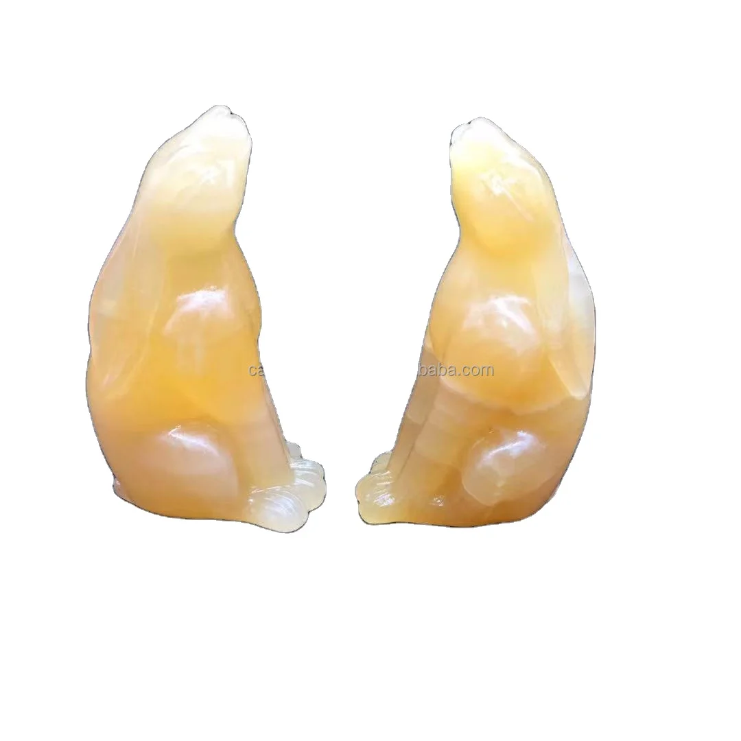 Natural Gold Frozen Stone Hare Figurine Animals Carving Craft Healing Crystal Rabbit Bunnies Statue